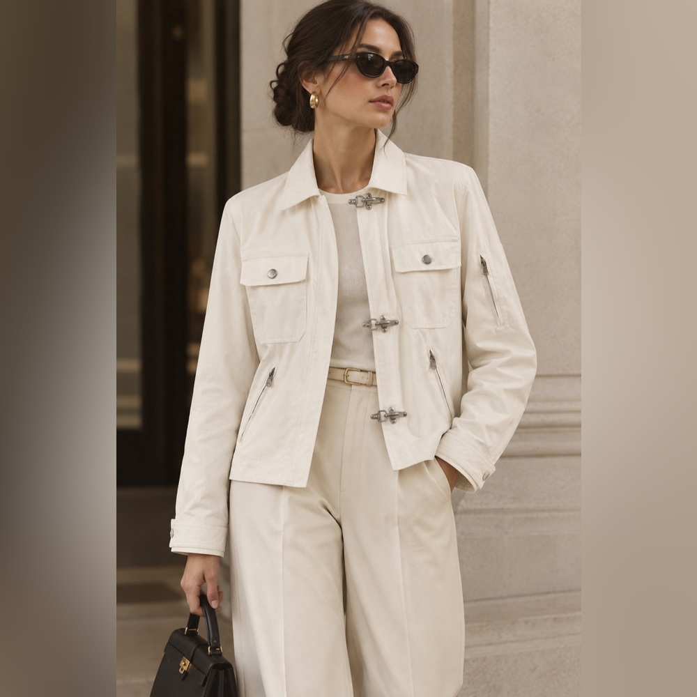 NWOT Lauren Ralph Lauren White Quilted Utility Toggle Jacket - L